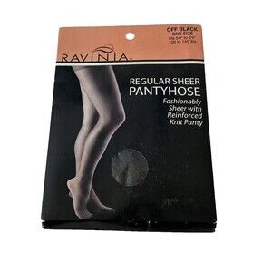 NIP NOS Ravinia Pantyhose Off Black One Size Regular Sheer Reinforced Knit Panty